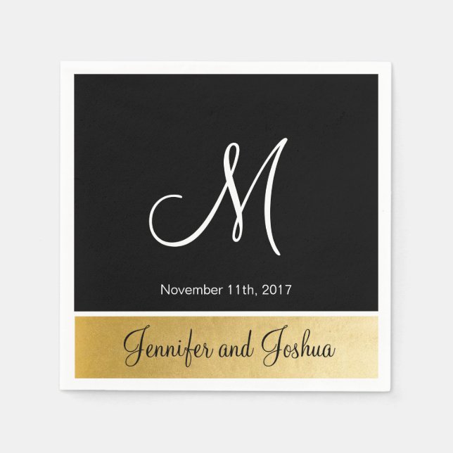 Serviette En Papier Personnalisé Monogramme personnalisé Mariage d'or  (Devant)