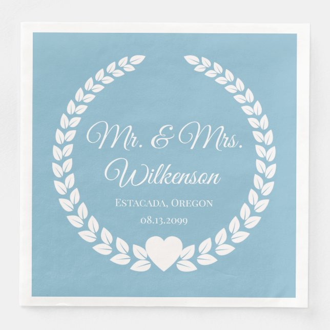 Serviette En Papier Personnalisé Mr & Mrs Bride et Groom Newlyted (Devant)