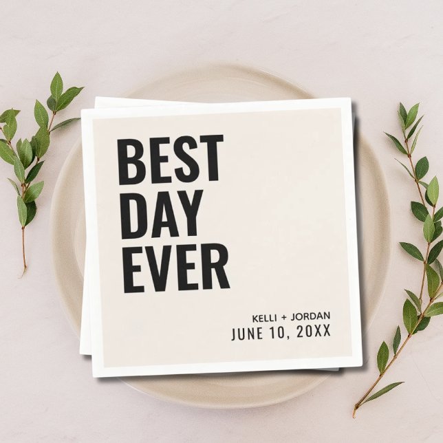 Serviette En Papier Personnalisé Noir moderne Meilleur jour jamais Mar (Personalized Black Modern Best Day Ever Wedding Napkins
)