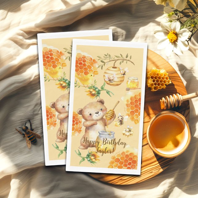 Serviette En Papier Personnalisé Nom Honey Bear Bees Anniversaire (Créateur téléchargé)