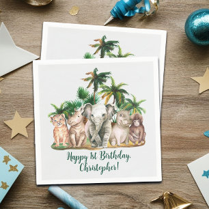 Serviette En Papier Personnalisé Nom Safari Animaux Palm Trees Anniver