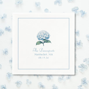 Serviette En Papier Personnalisé Noms Élégant bleu clair Hydrangea Mar