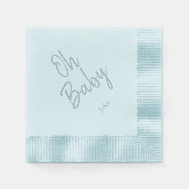 Serviette En Papier Personnalisé Oh Baby "Nom" Baby shower bleu servie (Devant)