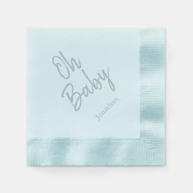 Serviette En Papier Personnalisé Oh Baby "Nom" Baby shower bleu servie (Devant)