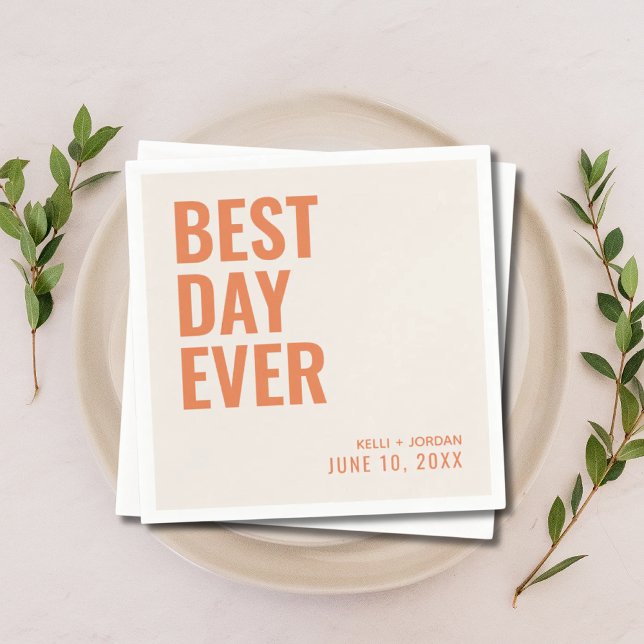 Serviette En Papier Personnalisé Orange Moderne Meilleur Jour Jamais M (Personalized Orange Best Day Ever Wedding Napkins
)