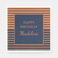 Personnalisé Orange Navy Bleu rayé Anniversaire