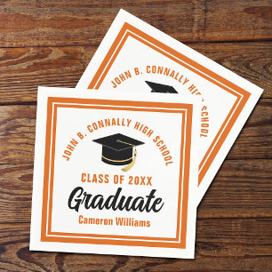 Serviette En Papier Personnalisé Orange White Graduate 2025 Graduation