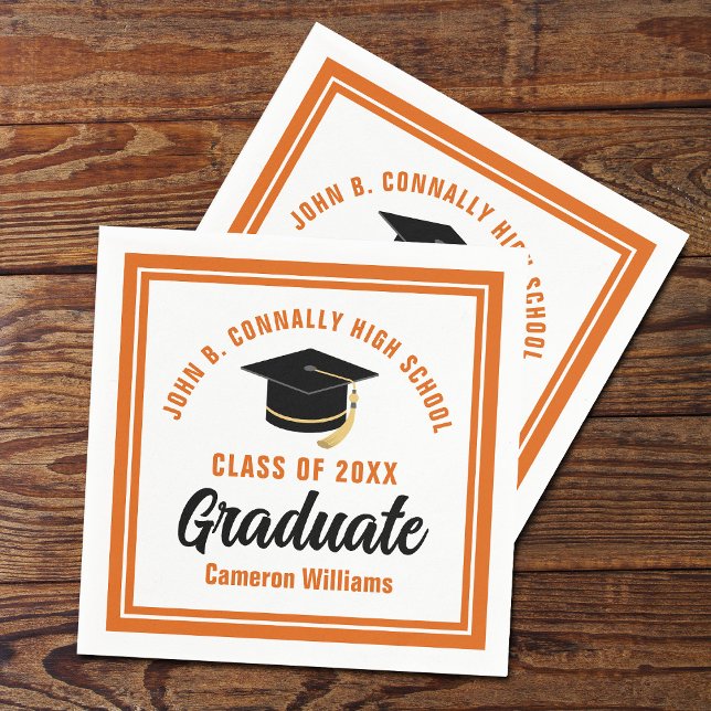 Serviette En Papier Personnalisé Orange White Graduate 2025 Graduation (Créateur téléchargé)