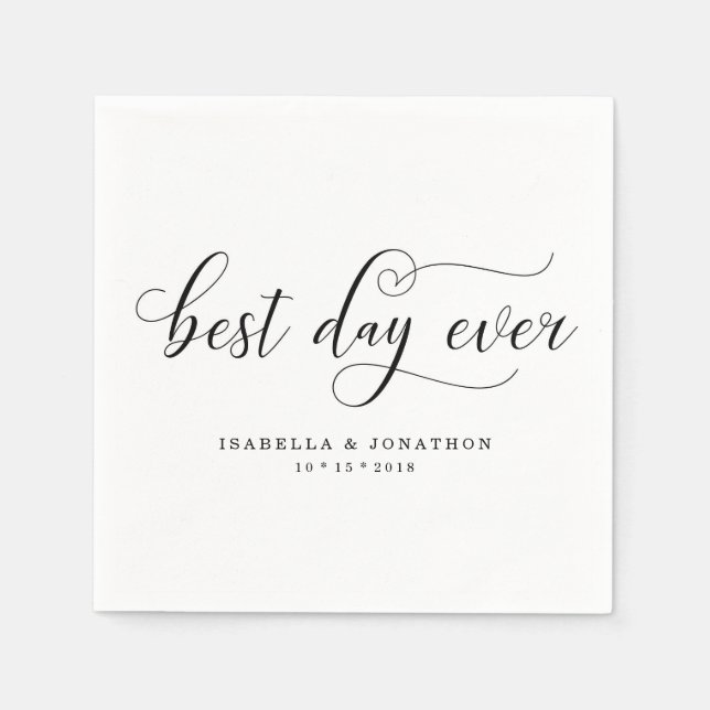 Serviette En Papier Personnalisé Personnalisé "Best Day Ever" Mariage  (Devant)
