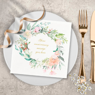 Serviette En Papier Personnalisé Rose Garland Floral 50e anniversaire