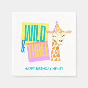 Serviette En Papier Personnalisé Wild & Trois Giraffe 3e Anniversaire 