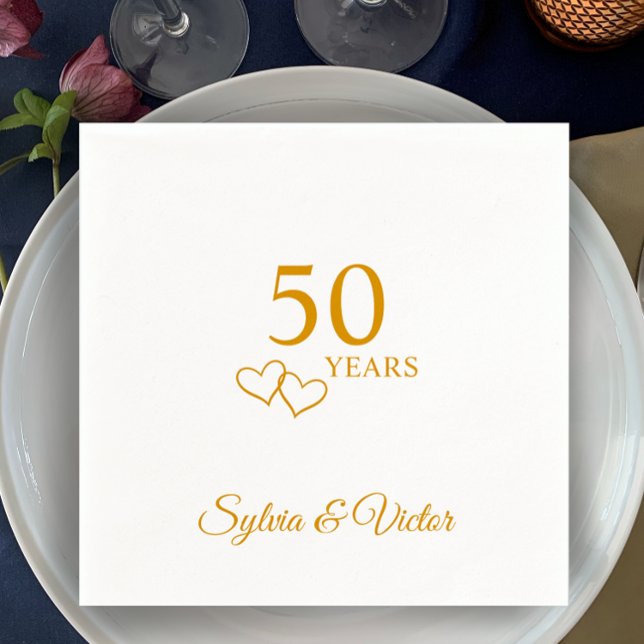 Serviette En Papier Personnalisée Elégante Simple 50ème Anniversaire (Add couple’s names to this elegant modern personalized 50th anniversary party napkins template.)