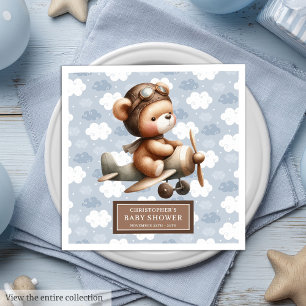 Serviette En Papier Personnalisée Teddy Bear Pilot Baby shower Party