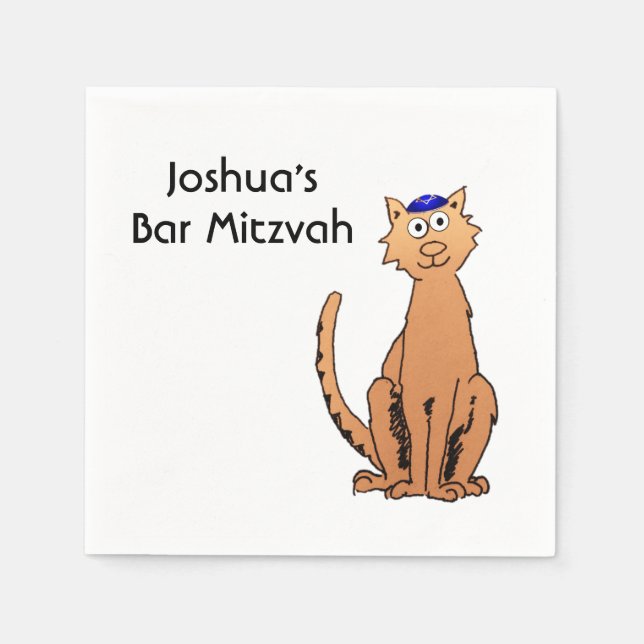 Serviette En Papier Personnaliser Bar Mitzvah Kippah Parti Chat Napkin (Devant)