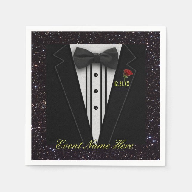 Serviette En Papier Personnaliser Black Tuxedo et Night Sky (Devant)