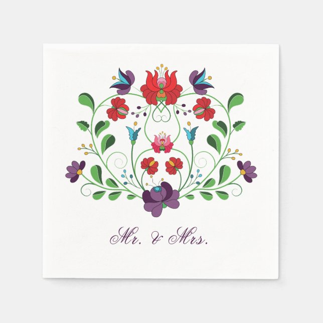 Serviette En Papier Personnaliser Floral Love Message Coeur (Devant)