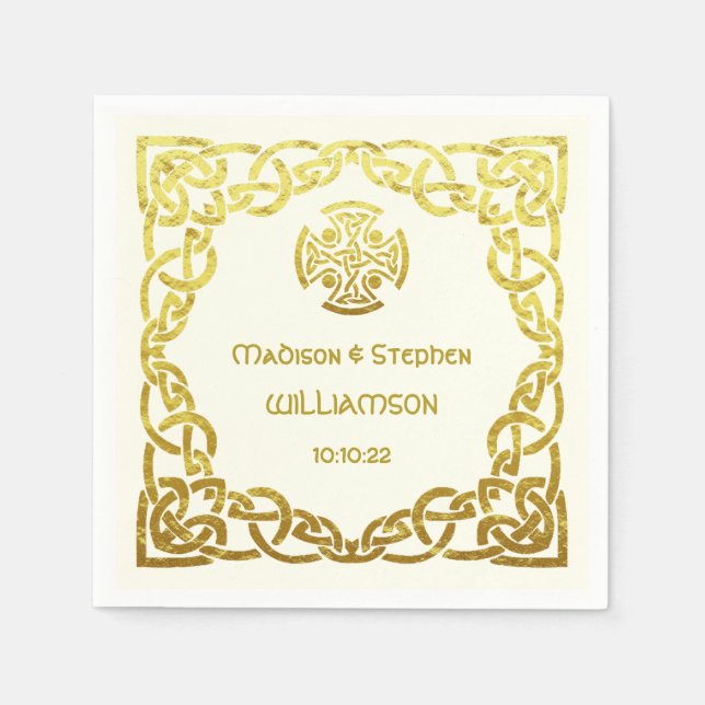 Serviette En Papier Personnaliser le Mariage celte Ivory et Faux Gold (Devant)