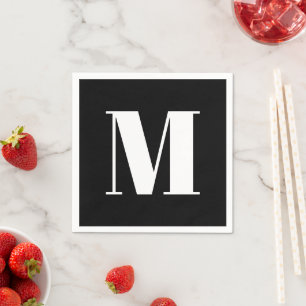 Serviette En Papier Personnaliser monogramme initial noir blanc
