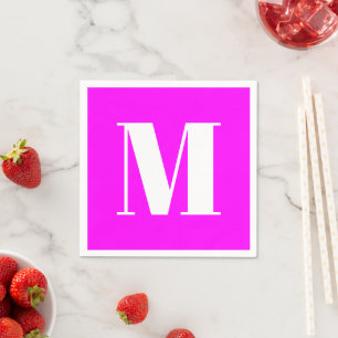 Serviette En Papier Personnaliser monogramme magenta initial blanc