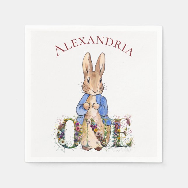 Serviette En Papier Personnaliser Pierre le lapin 1er anniversaire (Devant)