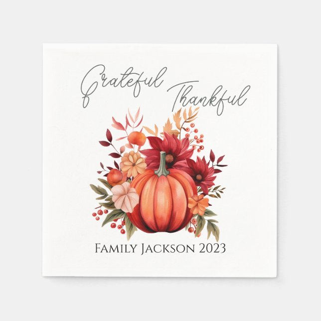 Serviette En Papier Personnaliser Thanksgiving Rustic Red Citrouille (Devant)
