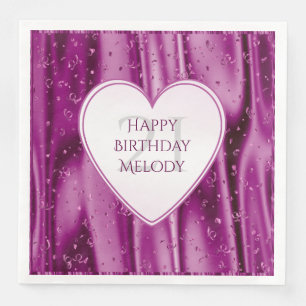 Serviette En Papier Personnalisez - le coeur d'anniversaire de satin