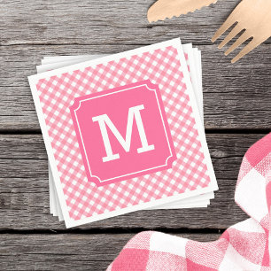 Serviette En Papier Personnalisez le monogramme En vichy rose bébé 