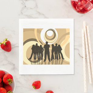 Serviette En Papier Personnes en silhouette rétro avec des cercles abs