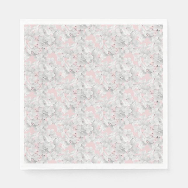 Serviette En Papier Pétales Blanches À Fleur D'Hydrangée Sur Rose (Devant)