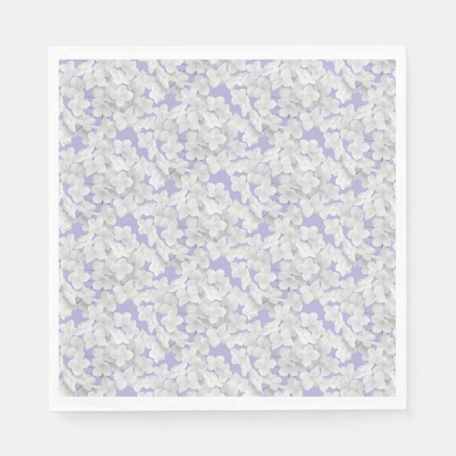 Serviette En Papier Pétales Blanches À Fleur D'Hydrangée Sur Violet (Devant)