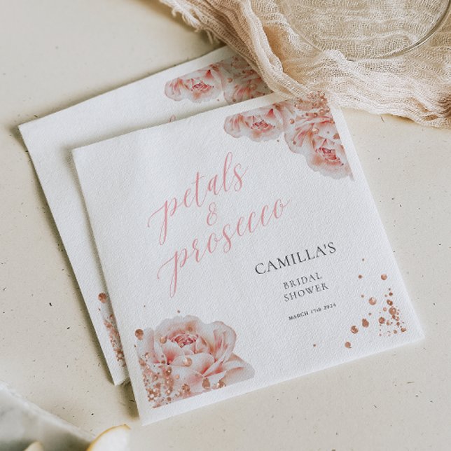 Serviette En Papier Pétales et Prosecco Blush Pink Sparkly Floral (Créateur téléchargé)
