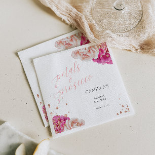 Serviette En Papier Pétales et Prosecco Écriture Florale Étincelante