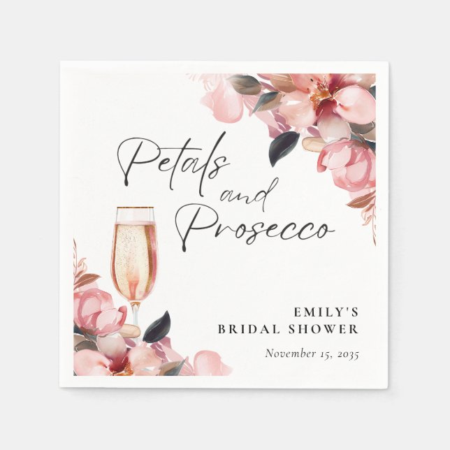 Serviette En Papier Pétales et Prosecco Fête de Mariage Florale (Devant)