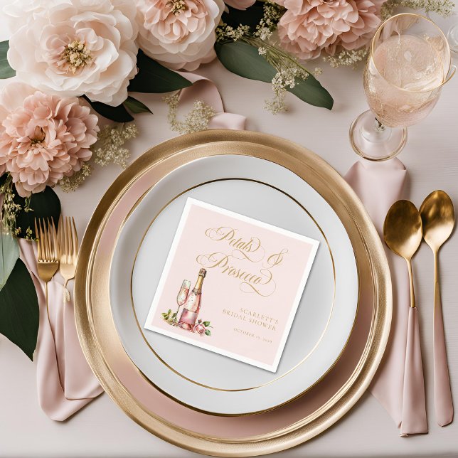 Serviette En Papier Pétales et Prosecco Floral Élégante Fête des marié (Petals and Prosecco Bridal Shower Cocktail Napkin
)
