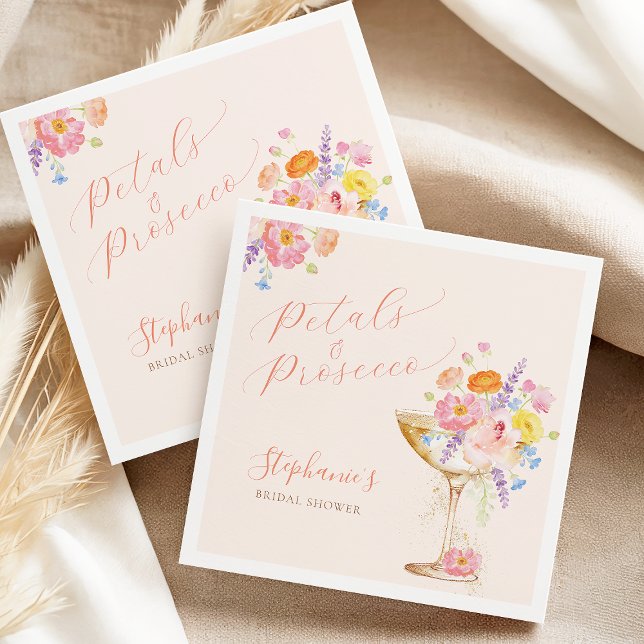 Serviette En Papier Petals & Prosecco Floral Bridal Shower Napkins (Créateur téléchargé)