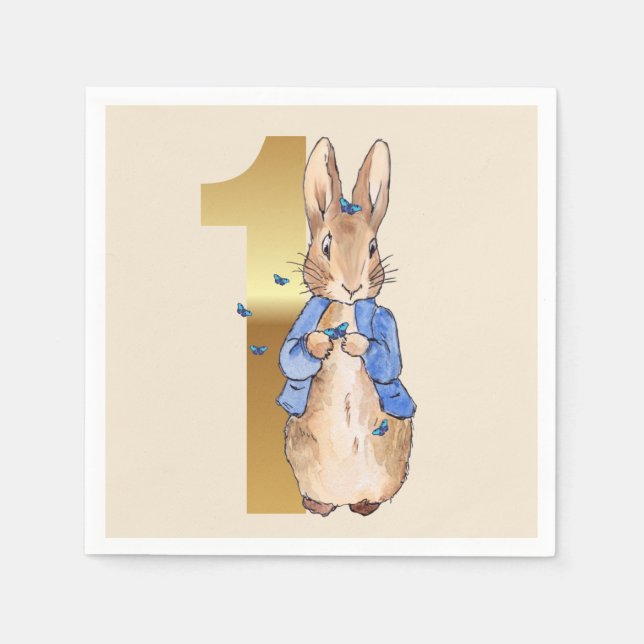 Serviette En Papier Peter le lapin avec des papillons bleus (Devant)