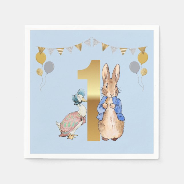 Serviette En Papier Peter le lapin avec Jemima Premier anniversaire (Devant)