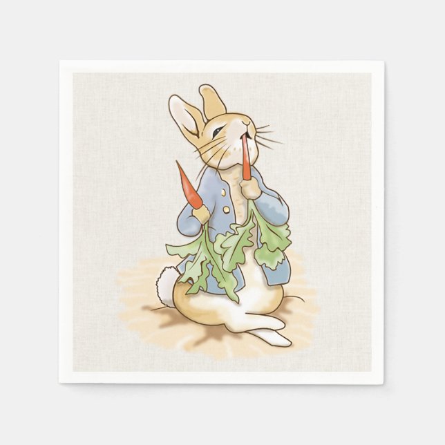 Serviette En Papier Peter le lapin mange une carotte (Devant)