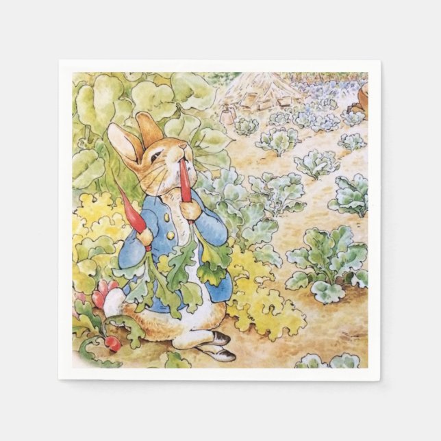 Serviette En Papier Peter le lapin mange une carotte (Devant)