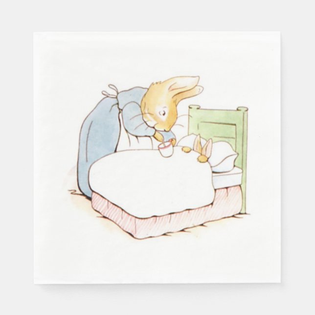 Serviette En Papier Peter Rabbit au lit (Être nourri par sa mère) (Devant)