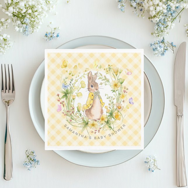 Serviette En Papier Peter Rabbit Fleur sauvage En vichy Baby shower Ne (Créateur téléchargé)