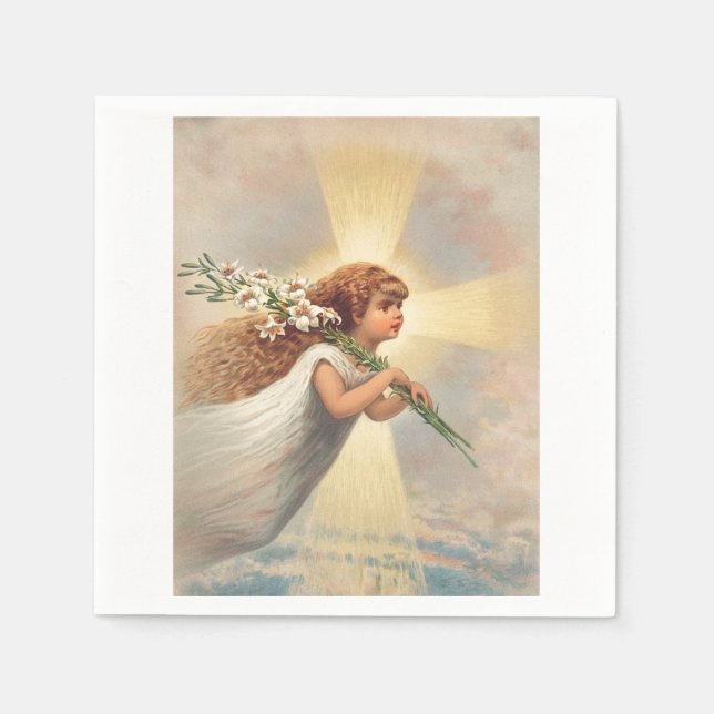 Serviette En Papier Petit ange bébé tenant des lis (Devant)