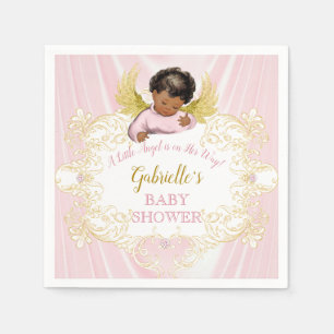 Serviette En Papier Petit ange rose or fille afro-américaine