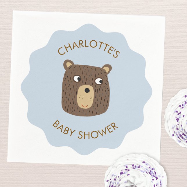 Serviette En Papier Petit Baby shower Bear Cub Personnalisé (Adorable little teddy bear cub personalized baby shower party paper napkins)