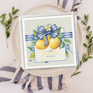 Serviette En Papier Petit Baby shower citron en carreaux bleu doux