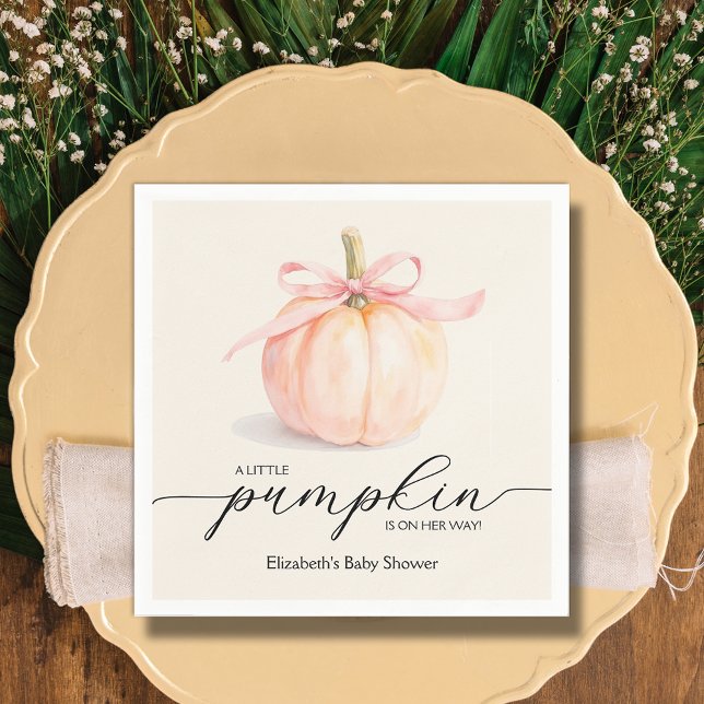 Serviette En Papier Petit Baby shower Citrouille de Bow rose (Pink Bow Little Pumpkin Girl Baby Shower Napkins)