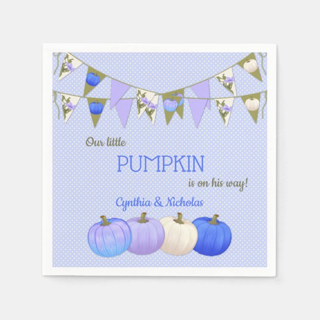 Serviette En Papier Petit Baby shower Citrouille Lavande d'ivoire bleu (Devant)