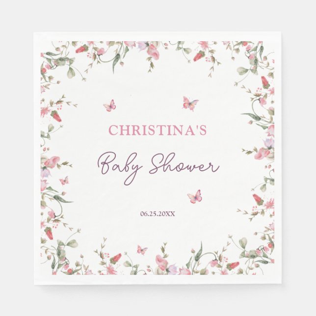 Serviette En Papier Petit Baby shower d'aquarelle papillon (Devant)