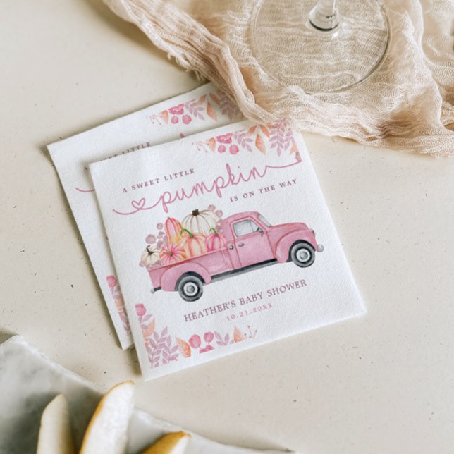 Serviette En Papier Petit Baby shower d'automne rose Citrouille (Créateur téléchargé)
