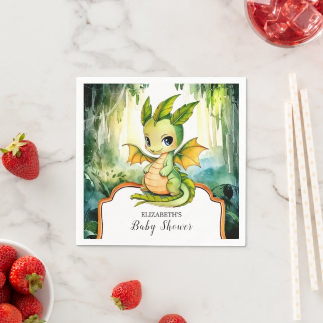 Serviette En Papier Petit Baby shower de dragon enchanté (En situation)